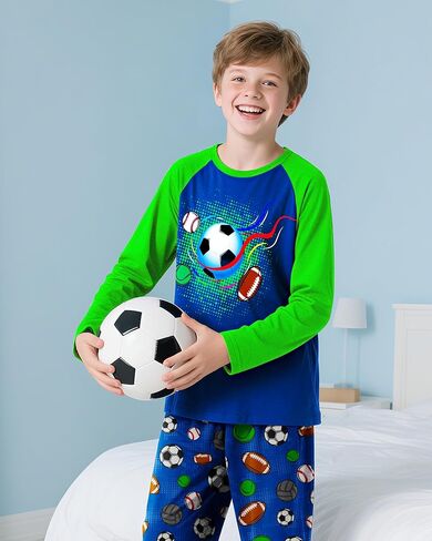 Boys Pajamas Cozy Soft Long Sleeves Top and Pants 2 Piece Cool Pjs Pajamas Set Big Boys Sleepwear Size 8-14 in Kuwait