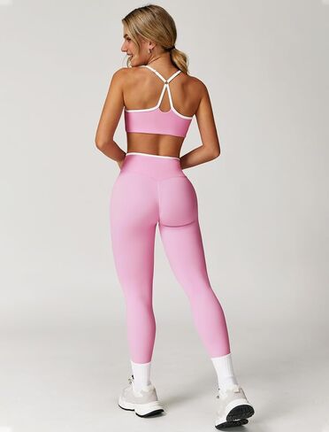 Women 2 Piece Workout Sets ColorBlock Cross Back Sports Bra High Waist Tummy Control Active Leggings Yoga Outfit in Saudi Arabia