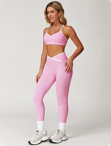 Women 2 Piece Workout Sets ColorBlock Cross Back Sports Bra High Waist Tummy Control Active Leggings Yoga Outfit in Saudi Arabia