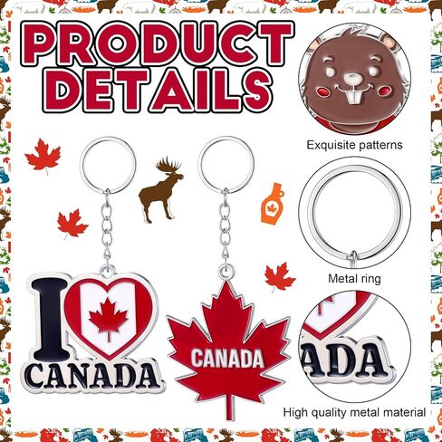 20 Pcs Canada Keychain Rings National Canada Day Keychains Gift Canadian Souvenir Flag Maple Leaf Decorations Keyring Purse Handbag Backpack Bag Decorations for Canadian Gifts Decoration in Kuwait