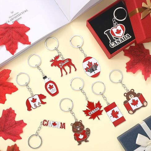 20 Pcs Canada Keychain Rings National Canada Day Keychains Gift Canadian Souvenir Flag Maple Leaf Decorations Keyring Purse Handbag Backpack Bag Decorations for Canadian Gifts Decoration in Kuwait