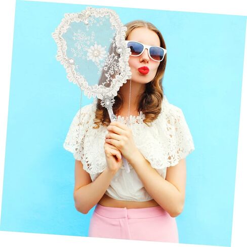 Artibetter المحمولة باليد الدانتيل النمط الأزهار مروحة أنيقة ديكور مروحة ديكور لحفلات الزفاف المهرجانات وعروض المسرح خفيفة الوزن وأنيقة للسكان الحاضر والمنزل لهجة in Saudi Arabia