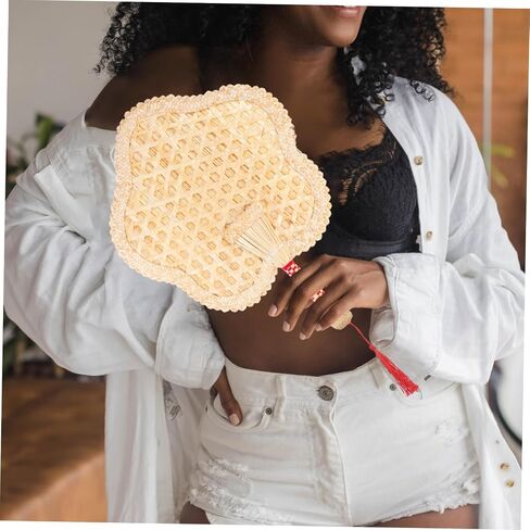 Handmade Straw Vintage Fan Hand Woven Portable Handheld Fan for Travel Home Wedding Random Style in Saudi Arabia