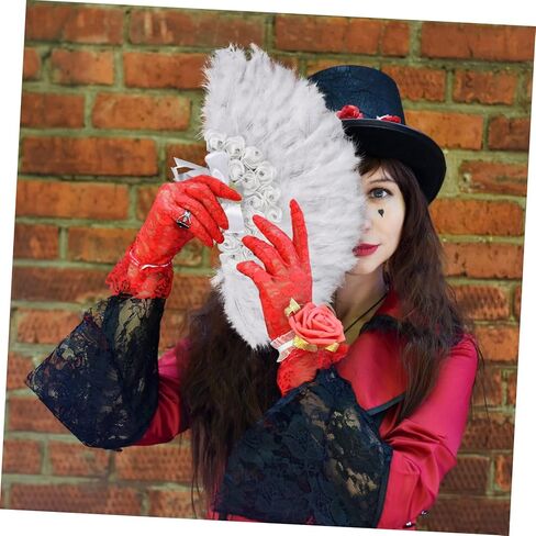 Healifty Bride Plume Fan مروحة الحفلات المصنوعة يدويًا لحفلات الزفاف الاستحمام والمناسبات الخاصة مع لهجات الراينستون وتصميم أعمدة in Kuwait