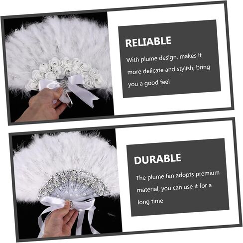 Healifty Bride Plume Fan مروحة الحفلات المصنوعة يدويًا لحفلات الزفاف الاستحمام والمناسبات الخاصة مع لهجات الراينستون وتصميم أعمدة in Kuwait