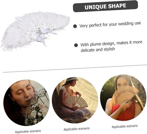 Healifty Bride Plume Fan مروحة الحفلات المصنوعة يدويًا لحفلات الزفاف الاستحمام والمناسبات الخاصة مع لهجات الراينستون وتصميم أعمدة in Kuwait