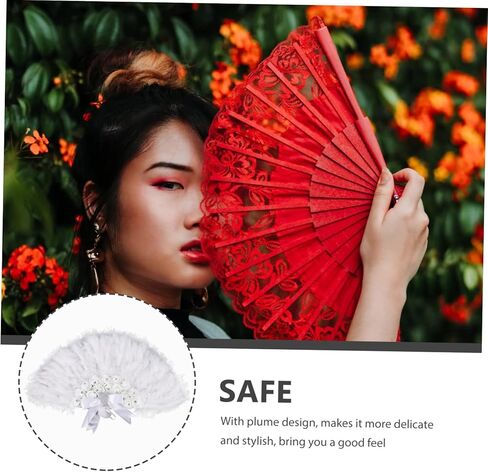 Healifty Bride Plume Fan مروحة الحفلات المصنوعة يدويًا لحفلات الزفاف الاستحمام والمناسبات الخاصة مع لهجات الراينستون وتصميم أعمدة in Kuwait