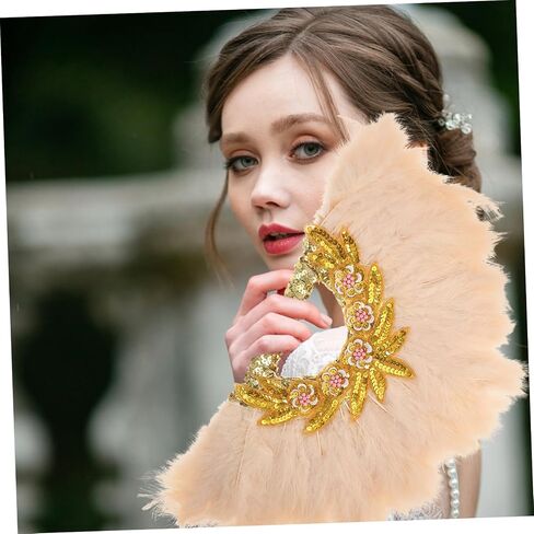 Vaguelly Hand Held Plume Fan for Weddings Delicate Bride Accessory Lace Trim for Bridal Showers and Parties Elegant Photo Prop for Celebrations in Saudi Arabia