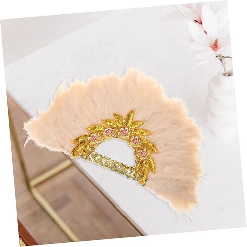 Vaguelly Hand Held Plume Fan for Weddings Delicate Bride Accessory Lace Trim for Bridal Showers and Parties Elegant Photo Prop for Celebrations in Saudi Arabia