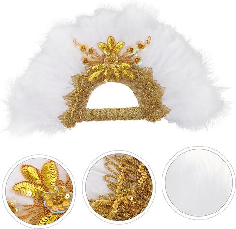 Vaguelly Hand Held Plume Fan for Weddings Delicate Bride Accessory Lace Trim for Bridal Showers and Parties Elegant Photo Prop for Celebrations in Saudi Arabia