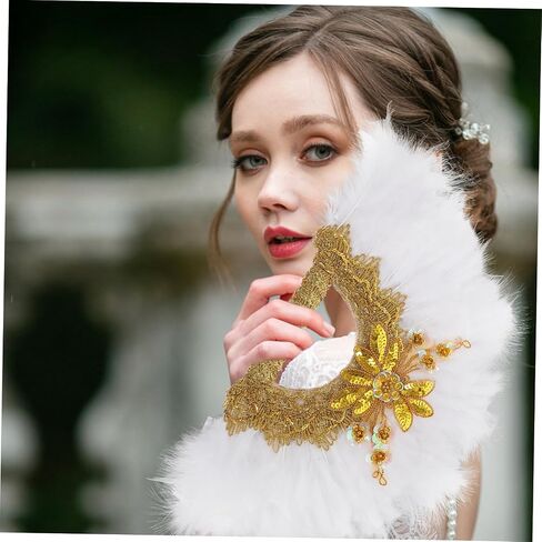 Vaguelly Hand Held Plume Fan for Weddings Delicate Bride Accessory Lace Trim for Bridal Showers and Parties Elegant Photo Prop for Celebrations in Saudi Arabia