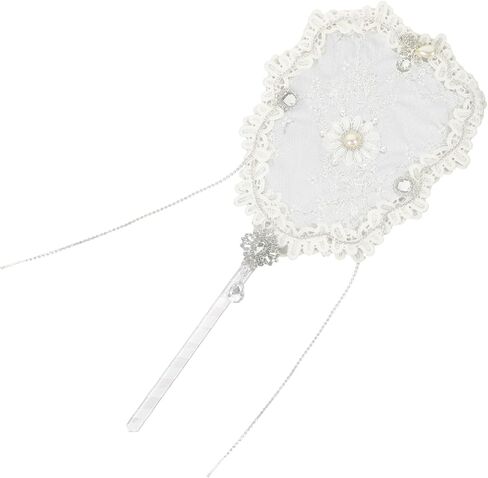 HOMSFOU Bride Fan Wedding Lace Flower Embroidery Handheld Fan Classic Floral Design for Summer Events Dance Performances and Wedding Decorations in Saudi Arabia