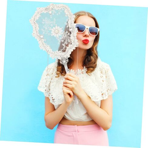 HOMSFOU Bride Fan Wedding Lace Flower Embroidery Handheld Fan Classic Floral Design for Summer Events Dance Performances and Wedding Decorations in Saudi Arabia