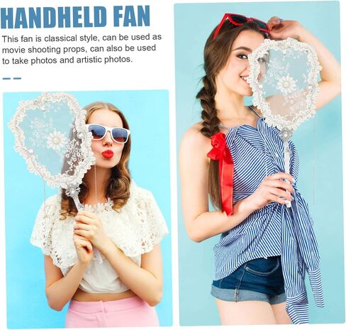 HOMSFOU Bride Fan Wedding Lace Flower Embroidery Handheld Fan Classic Floral Design for Summer Events Dance Performances and Wedding Decorations in Saudi Arabia