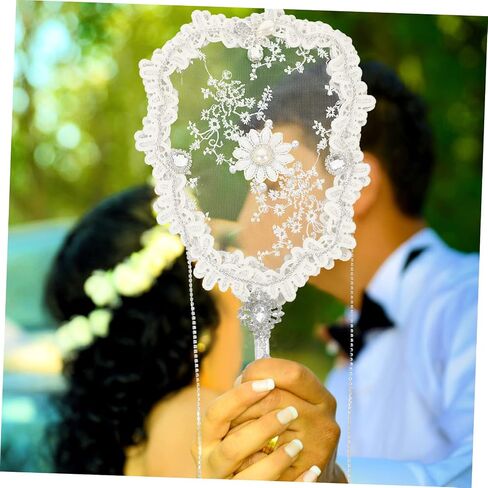HOMSFOU Bride Fan Wedding Lace Flower Embroidery Handheld Fan Classic Floral Design for Summer Events Dance Performances and Wedding Decorations in Saudi Arabia