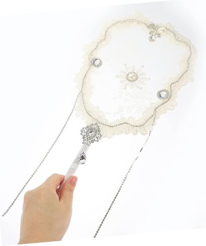 HOMSFOU Bride Fan Wedding Lace Flower Embroidery Handheld Fan Classic Floral Design for Summer Events Dance Performances and Wedding Decorations in Saudi Arabia