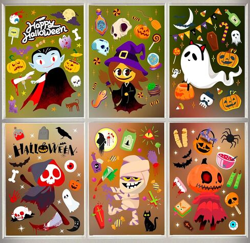 Halloween Window Clings - 6-Pack Cute Halloween Window Decorations for Kids, Easy Apply Static Stickers for Glass, Fun Party Decors in Saudi Arabia