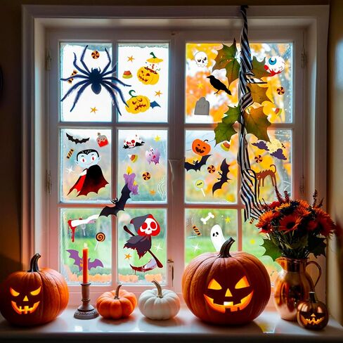 Halloween Window Clings - 6-Pack Cute Halloween Window Decorations for Kids, Easy Apply Static Stickers for Glass, Fun Party Decors in Saudi Arabia