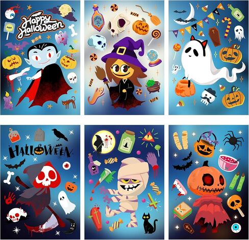 Halloween Window Clings - 6-Pack Cute Halloween Window Decorations for Kids, Easy Apply Static Stickers for Glass, Fun Party Decors in Saudi Arabia