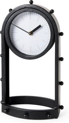 Tall Black Metal Studded Table Clock 7.4" w X 5.7" d 12.9" h Round in Saudi Arabia