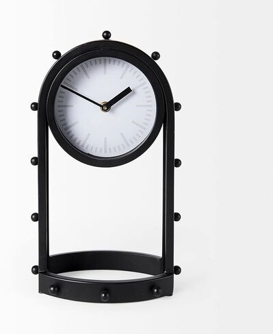 Tall Black Metal Studded Table Clock 7.4" w X 5.7" d 12.9" h Round in Saudi Arabia