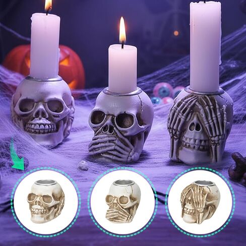 Gothic Skeleton Hand Tea Light Candle Holders, Black Metal Halloween Decor (Skull) in Saudi Arabia