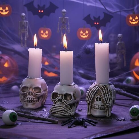 Gothic Skeleton Hand Tea Light Candle Holders, Black Metal Halloween Decor (Skull) in Saudi Arabia