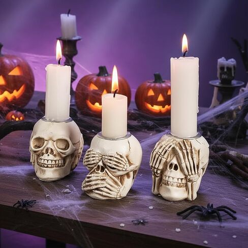 Gothic Skeleton Hand Tea Light Candle Holders, Black Metal Halloween Decor (Skull) in Saudi Arabia