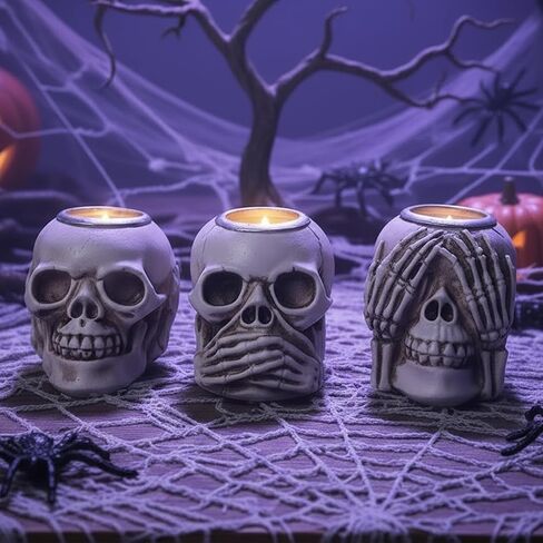 Gothic Skeleton Hand Tea Light Candle Holders, Black Metal Halloween Decor (Skull) in Saudi Arabia