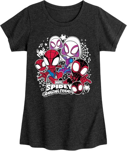 Marvel Spider-Man and His Amazing Friends - Spidey Friends Stickers - Toddler and Youth Girls Fitted Short Sleeve Tee in Kuwait
