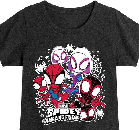 Marvel Spider-Man and His Amazing Friends - Spidey Friends Stickers - Toddler and Youth Girls Fitted Short Sleeve Tee in Kuwait