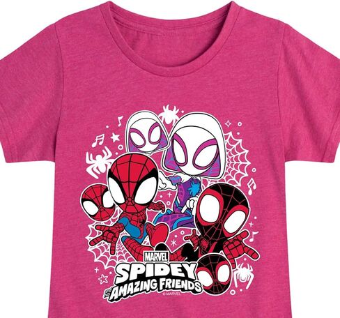 Marvel Spider-Man and His Amazing Friends - Spidey Friends Stickers - Toddler and Youth Girls Fitted Short Sleeve Tee in Kuwait