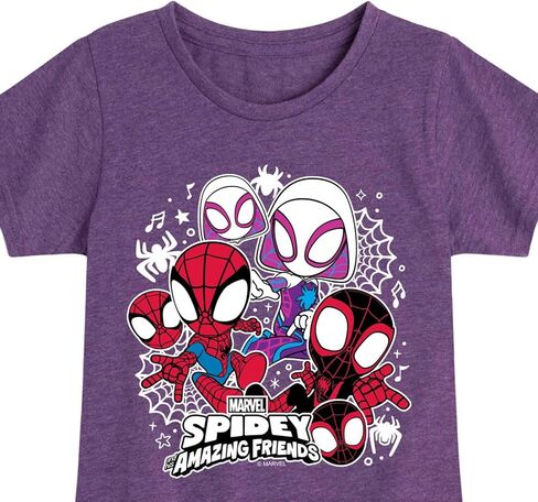 Marvel Spider-Man and His Amazing Friends - Spidey Friends Stickers - Toddler and Youth Girls Fitted Short Sleeve Tee in Kuwait