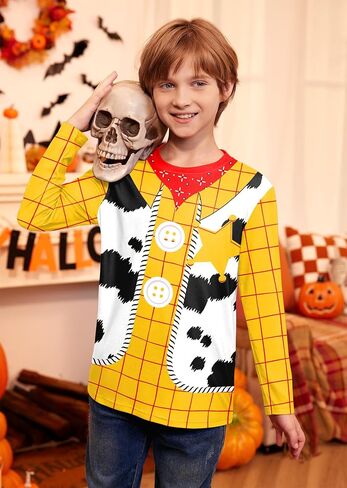 Unisex Kids Halloween Funny Long Sleeve Tee Shirts Cute Print Striped Top 4-14 Years in Saudi Arabia