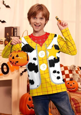 Unisex Kids Halloween Funny Long Sleeve Tee Shirts Cute Print Striped Top 4-14 Years in Saudi Arabia