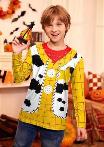 Unisex Kids Halloween Funny Long Sleeve Tee Shirts Cute Print Striped Top 4-14 Years in Saudi Arabia