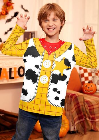 Unisex Kids Halloween Funny Long Sleeve Tee Shirts Cute Print Striped Top 4-14 Years in Saudi Arabia