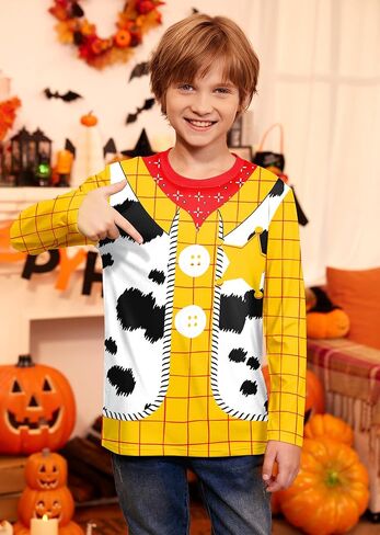 Unisex Kids Halloween Funny Long Sleeve Tee Shirts Cute Print Striped Top 4-14 Years in Saudi Arabia