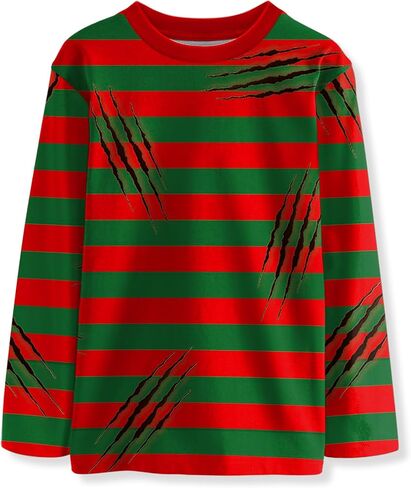 Unisex Kids Halloween Funny Long Sleeve Tee Shirts Cute Print Striped Top 4-14 Years in Saudi Arabia
