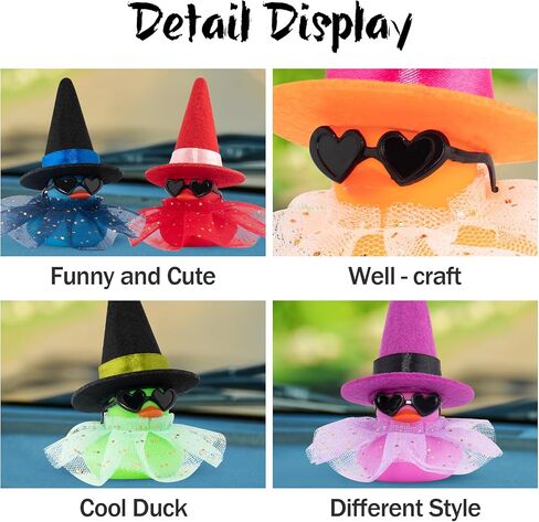 wonuu Car Dashboard Witch Colorful Rubber Ducks for Halloween, Decorations Duck for Office Desk Ornament Accessories with Hat Glasses Skirt, Sequin Skirt White in Saudi Arabia