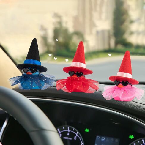wonuu Car Dashboard Witch Colorful Rubber Ducks for Halloween, Decorations Duck for Office Desk Ornament Accessories with Hat Glasses Skirt, Sequin Skirt White in Saudi Arabia