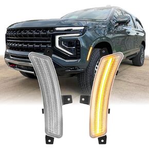 USR 25-Up GMT-T1 SUV Side Marker Light – Front Parking Lamps (Left + Right) Pair - Compatible with 2025+ Chevy Suburban, Tahoe/GMC Yukon/Escalade (SMOKE LENS with WHITE LED STARTUP SEQUENCE) in Saudi Arabia