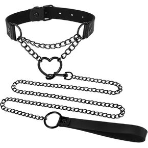Choker Necklace for Women Black Heart Leather Collar Gothic Jewelry Punk Choker Collar O-ring Slip Chain Necklace Accessories Body Chain Belt Jewelry for Halloween Cosplay in Kuwait