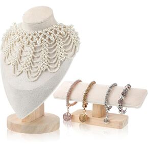 2 Pcs Jewelry Display Stand Set Velvet Jewelry Bust Display Stand and T Bar Bracelet Holder for Necklaces Bracelets Chains Retail Boutique Shops Selling(Beige) in Saudi Arabia