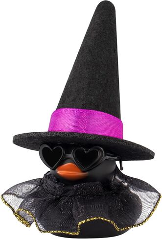 wonuu Car Dashboard Witch Colorful Rubber Ducks for Halloween, Decorations Duck for Office Desk Ornament Accessories with Hat Glasses Skirt, Lace Skirt Black in Saudi Arabia
