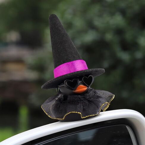 wonuu Car Dashboard Witch Colorful Rubber Ducks for Halloween, Decorations Duck for Office Desk Ornament Accessories with Hat Glasses Skirt, Lace Skirt Black in Saudi Arabia