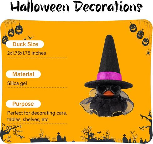wonuu Car Dashboard Witch Colorful Rubber Ducks for Halloween, Decorations Duck for Office Desk Ornament Accessories with Hat Glasses Skirt, Lace Skirt Black in Saudi Arabia