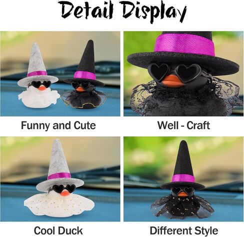 wonuu Car Dashboard Witch Colorful Rubber Ducks for Halloween, Decorations Duck for Office Desk Ornament Accessories with Hat Glasses Skirt, Lace Skirt Black in Saudi Arabia