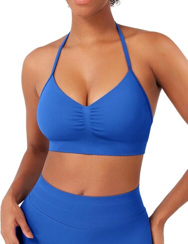 YEOREO SoftHue Women Halter Sports Bra Longline Strappy Bras Vanie V Neck Padded Seamless Open Back Workout Gym Crop Top in Saudi Arabia