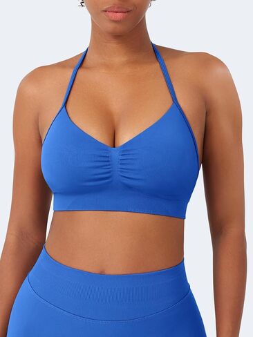 YEOREO SoftHue Women Halter Sports Bra Longline Strappy Bras Vanie V Neck Padded Seamless Open Back Workout Gym Crop Top in Saudi Arabia